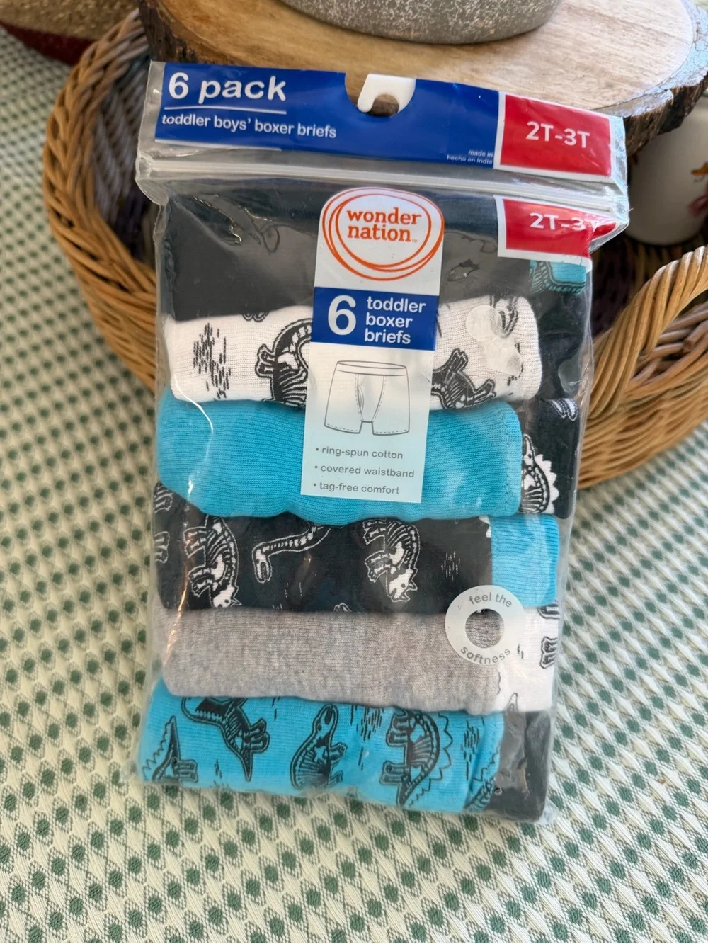 New wonder nation Toddler Boxer Briefs - Blue, Black, Gray, White (6-Pack) Dino
